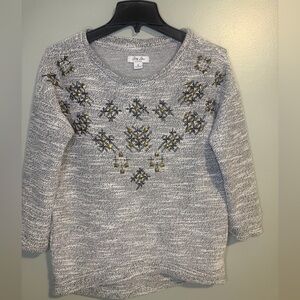Lucky Band Lucky Lotus Gray Sweater Embellished Studs with pockets size small